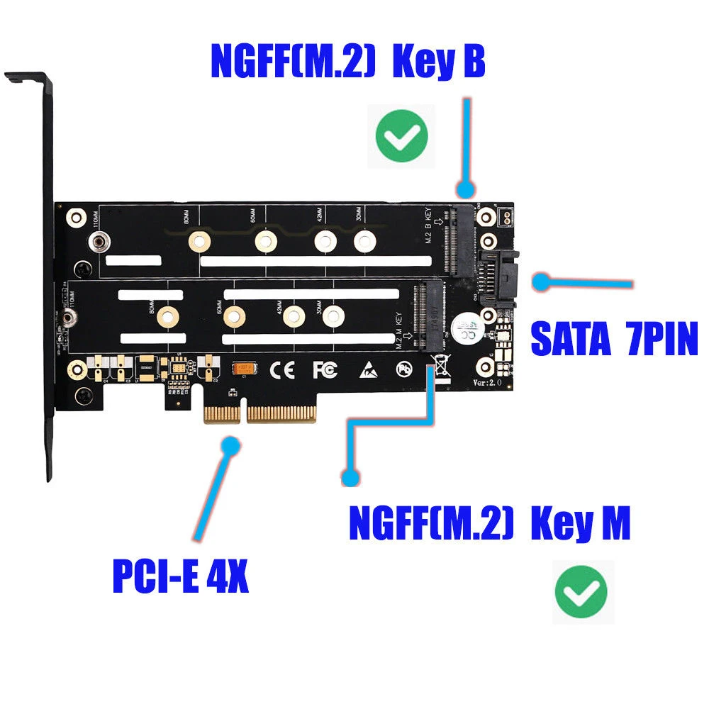 M.2 Накопитель SSD с протоколом NVME NGFF PCI-E X4 3,0 адаптер PCB M ключ B ключ двойной Интерфейс Riser Card с радиатором