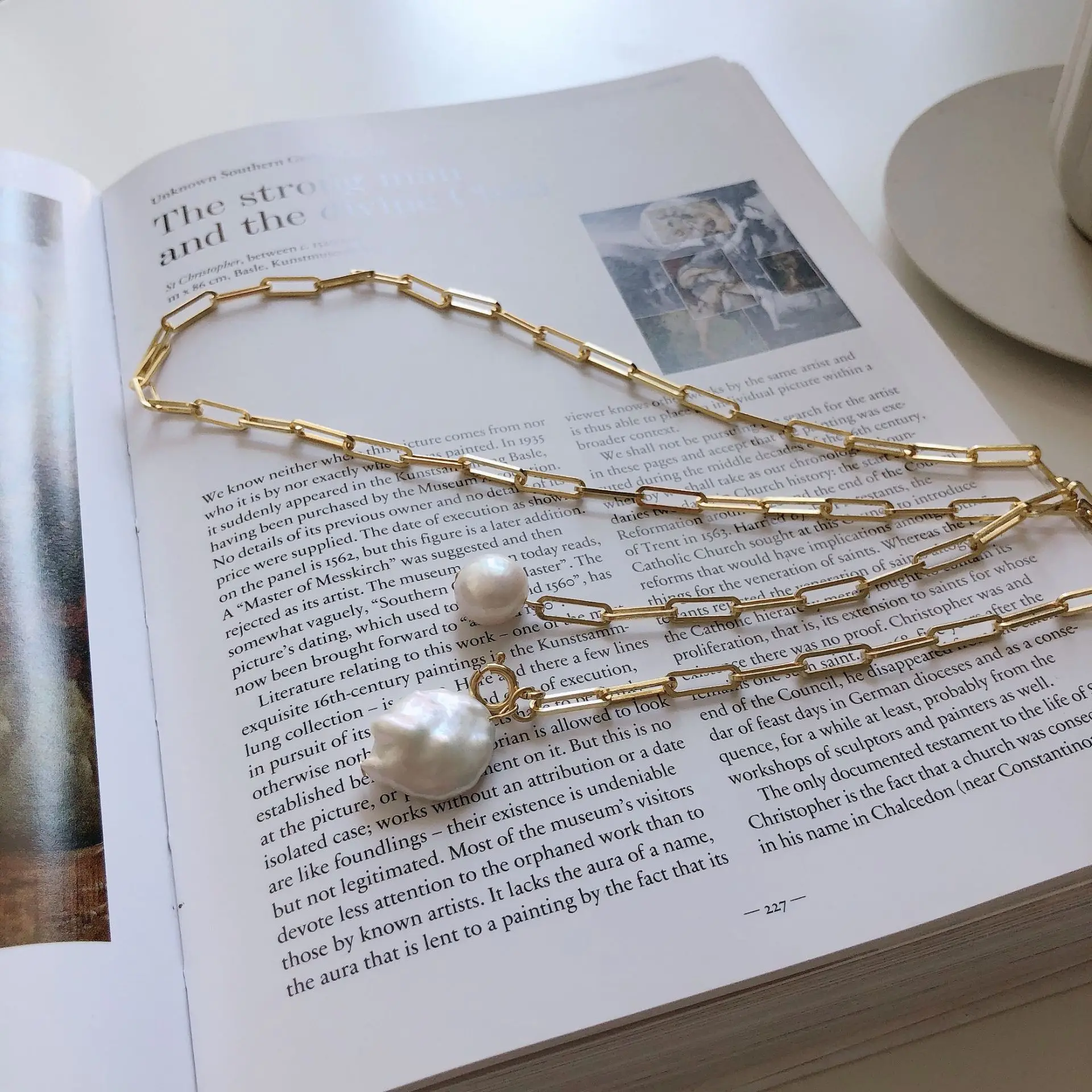 1PC Authentic 925 Sterling silver Baroque irregular pearl&Link Rolo Chain pendant Y necklace TLX443