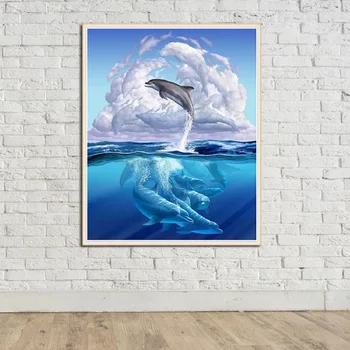 

DIY Diamond Painting Scenery Dolphin Full Drill Rhinestone Cross Stitch Kits Handmade Embroider Crafts Home Decorations