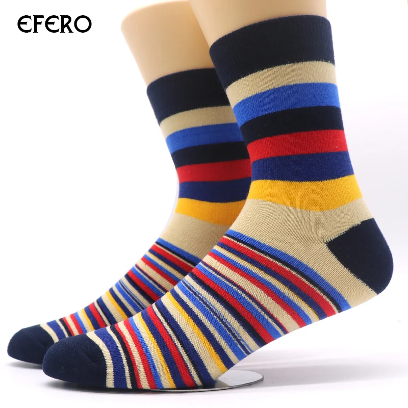 Efero повседневные мужские носки новый дизайн полосатый принт мужские длинные носки Meias теплые деловые носки компрессионные носки 5 пар