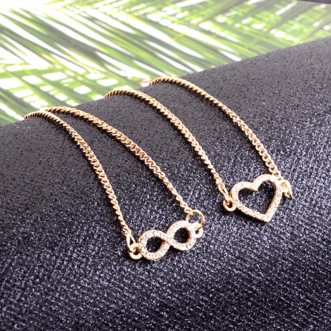Charming Luxury Crystal Hollow Heart Bracelet Romantic Gold Color Hand Chain Elegant Women's Jewelry Bride Wedding Gifts 4pc/Set
