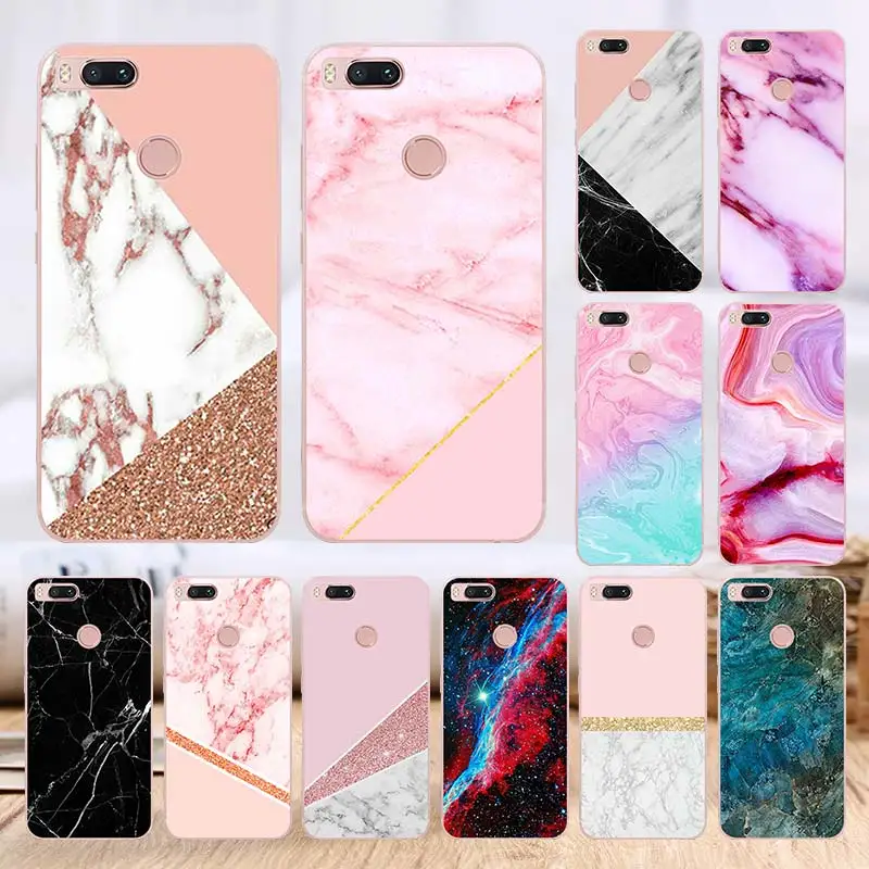 

For Xiomi Mi A1 Cases Silicone for Xiaomi Mi A1 Black Back Marble Stone Cover Soft TPU Transparent Shell for Xiaomi Mi 5x Coque