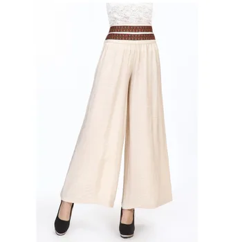 

Wide Leg Pants Women Beige Cotton pants Long Summer Casual Trousers Loose summer pantalon femme Culottes
