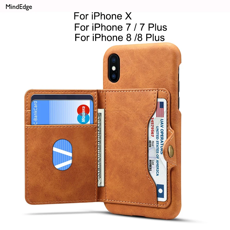 

Multifunction Card Slot Leather Stand Back Cover Case for iPhone 7 8 Plus Wallet Shockproof Pouch for iPhone X Protective Shell