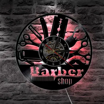 

Clock Wall Horloge Mural Cd Record Wall Clock Decorative Barbershop With Backlight Non Ticking Hanging Watch Home Decor 12 Inch