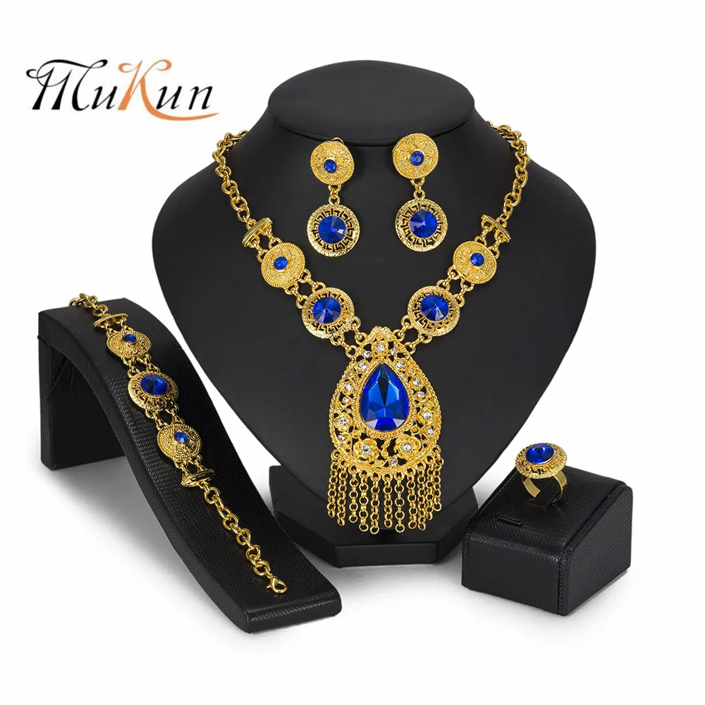 

MUKUN Charm Women Party Dubai Gold Jewelry Sets Personality Style Design Crystal Necklace Bracelet Earrings Fashion jewelry set