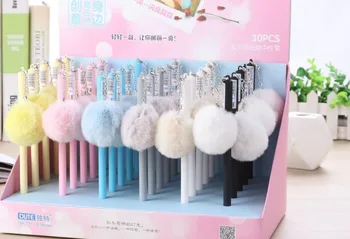 

fluff ball pendant gel pen cute cartoon stationery prize kawaii office writing student pen needle pen black ink 0.38mm 30pc/lot