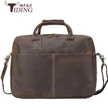Для мужчин Crazy Horse кожа на плечо из натуральной кожи бренда TIDING, Bag2017 Винтаж ручной работы 16 дюймов ноутбука Портфели Повседневное Путешествия Выходные Сумка-тоут