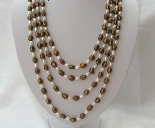 

huij 002401 SUPER long 100" 11mm baroque coffee white freshwater pearl necklace