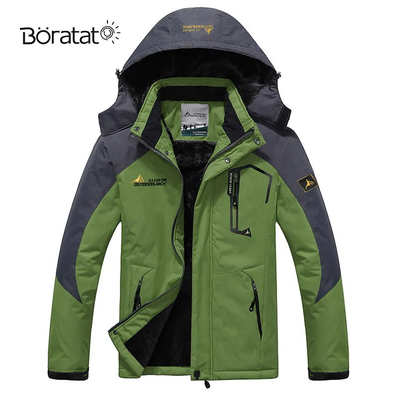 Лыжная куртка для мужчин, лыжный костюм, теплый лыжный сноубординг, зимняя уличная флисовая Толстая ветрозащитная одежда с капюшоном, спортивная одежда - Цвет: Green