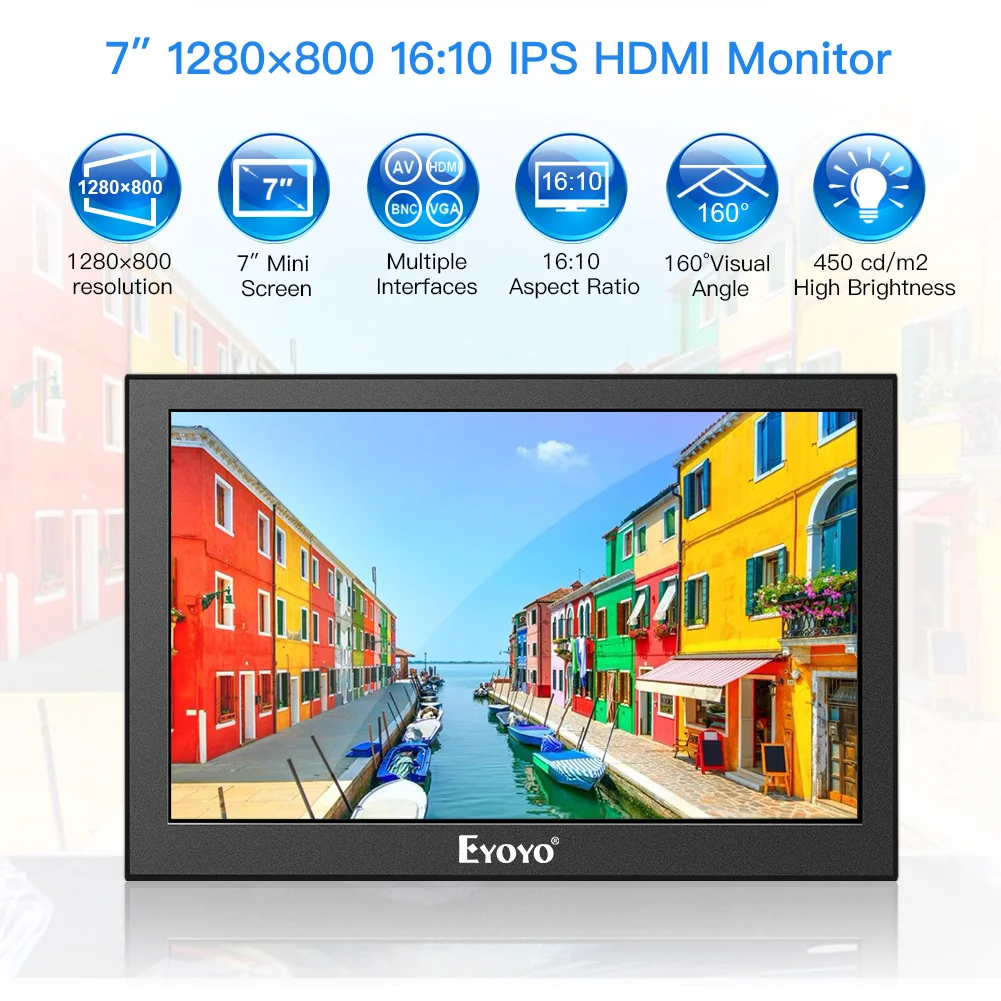 Eyoyo 7 дюймов небольшой HDMI ЖК монитор портативный 1280x800 16:10 ips экран Поддержка