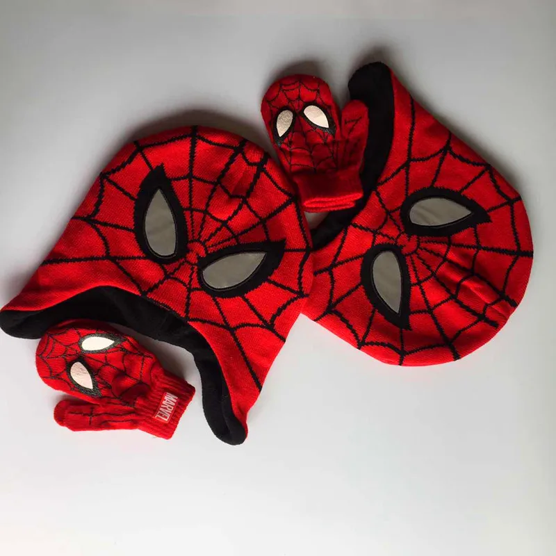 Fashion Winter Cotton Spiderman Hat Glove Sets For Baby Kids boys Warm