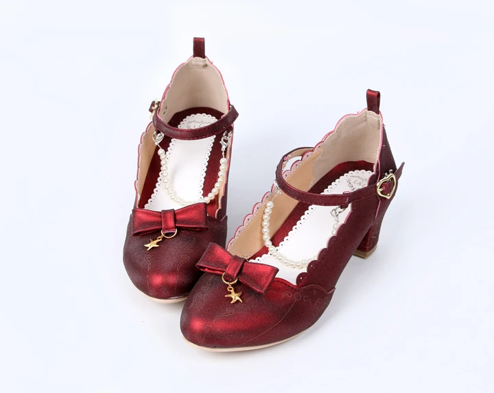 Японские милые туфли с ремешками, туфли в стиле «Лолита» и жемчужной нитью, платье с бантом в форме морской звезды в виде ракушки принцессы обувь Kawaii круглый носок босоножки женская обувь лоли для костюмированной вечеринки