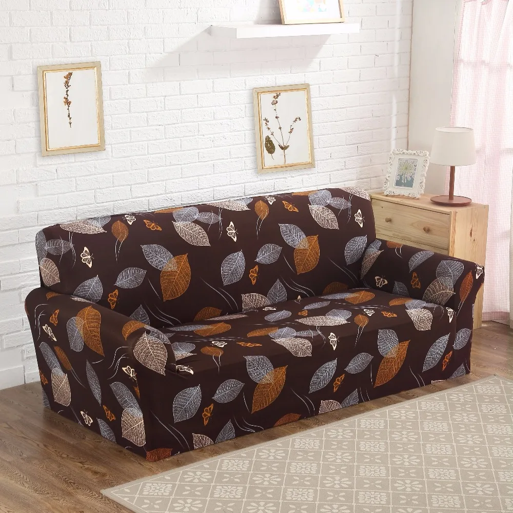Геометрическая крышка дивана ветка с листьями Цветочные стрейч чехлы из спандекса съемный эластичный все включено чехол для дивана для гостиной