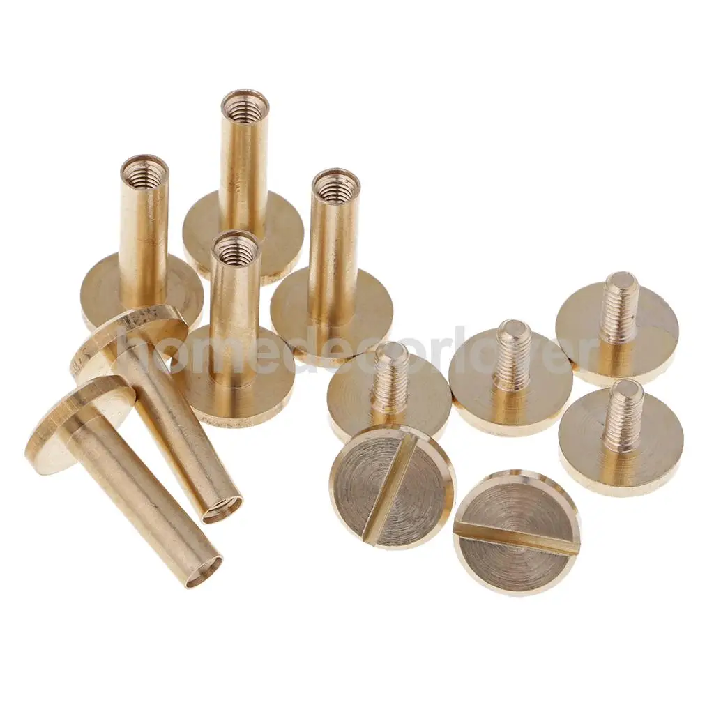 6 Sets Solid Brass Flat Round Head Stud Screwback Leather Craft Chicago Screws