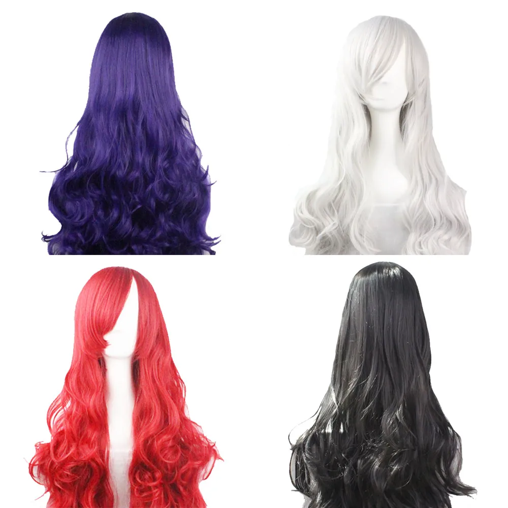 Fashion Sexy Women Lady Anime Long Curly Wavy Hair Colorful Resistant Full Wig Cosplay Party Hairnet