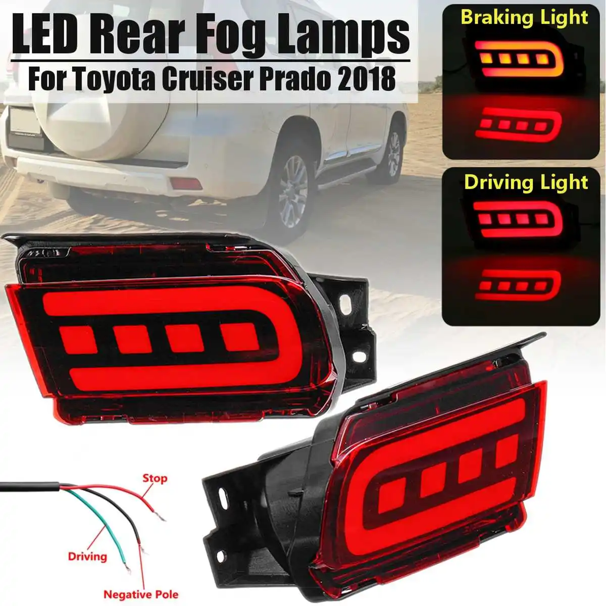 

Braking light Rear driving light daytime running lights Waterproof 12V For Toyota Land Cruiser Prado 150 FJ150 2010~2019