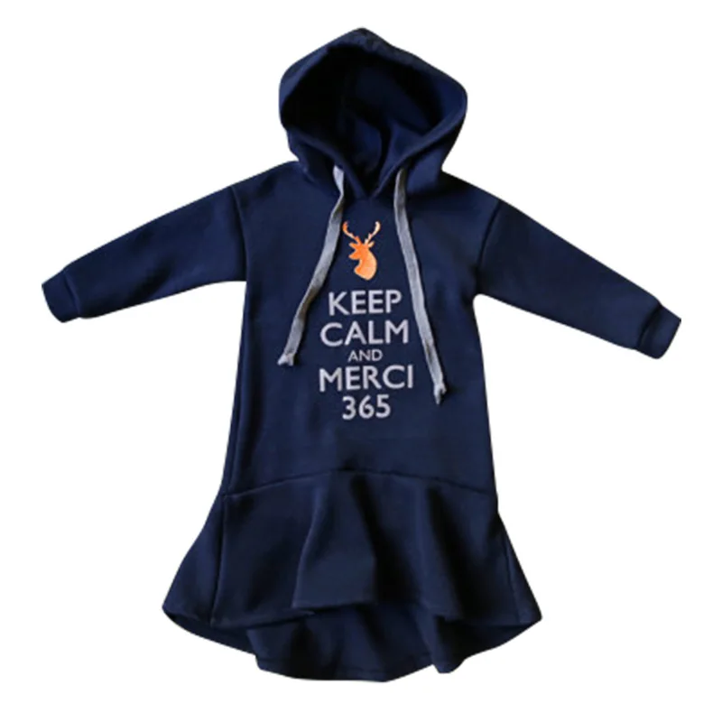 Fall Winter Girl Dresses Long Sleeve Hooded Dress For Teens Casual Cartoon Letter Print Kids Clothes Princess A-line Mini | Детская