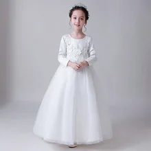 Белые зимние модельные шоу, Длинные бальные платья платье с рукавами для девочек детские подростковые праздничные платья на день рождения