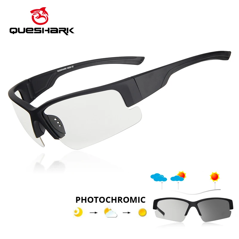 QUESHARK матовый черный рамки фотохромные солнцезащитные очки Защита от ультрафиолетовых лучей вождения Велоспорт Обесцвечивающие очки HD велосипедный спорт очки