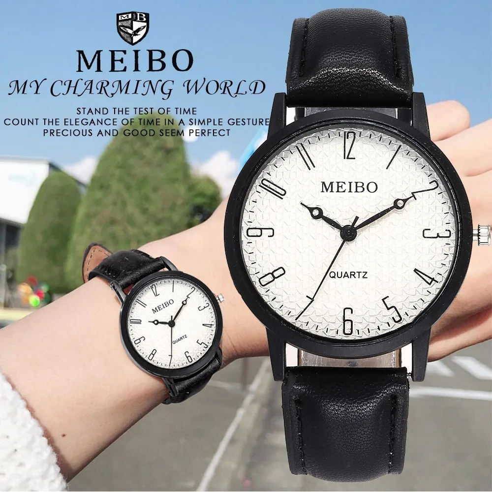 

MEIBO Brand Women Fashion Leather Band Analog Quartz Round Wrist Watches Relogio Feminino Clock Dropshipping