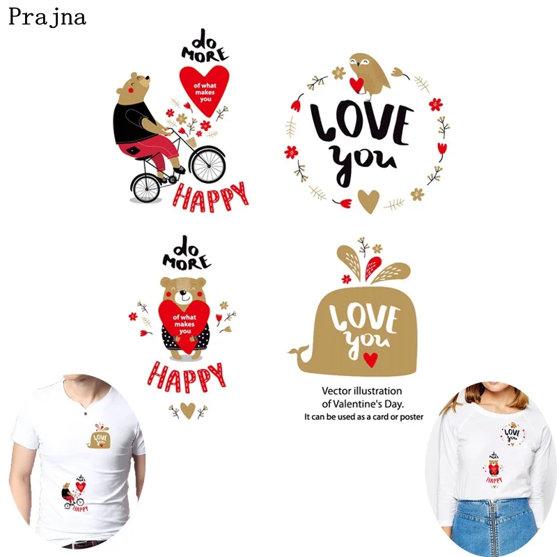 

Prajna Valentine's Day Heat Transfers Bear Love You Letters Iron-on Patches Sweetheart T-shirt Stickers On Clothes On Lovers DIY