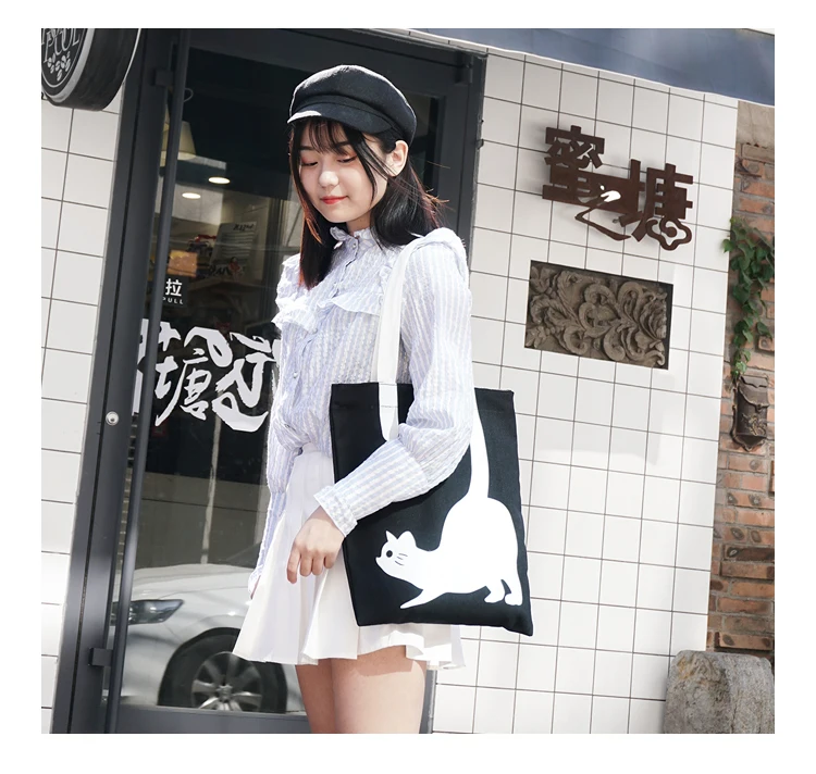 JANESPRI Fashion Women Canvas Handbag Girls Cute Cat Printed Travel Shoulder Bags Causal Lady Handbags Female Shoulder Tote Bags2-0_03