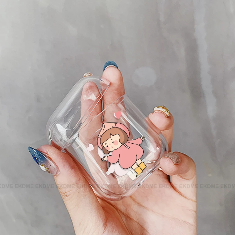 Жесткий ПК чехол с розовой улыбкой клубникой и кристаллами для Airpods прозрачный С