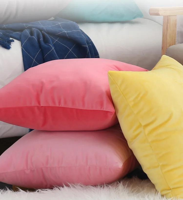 Однотонные наволочки для подушек из мягкого бархата, розовый, красный, желтый, оранжевый, синий, наволочки для подушек, домашние декоративные Чехлы для дивана, кровати, 45x45 см/60x60 см
