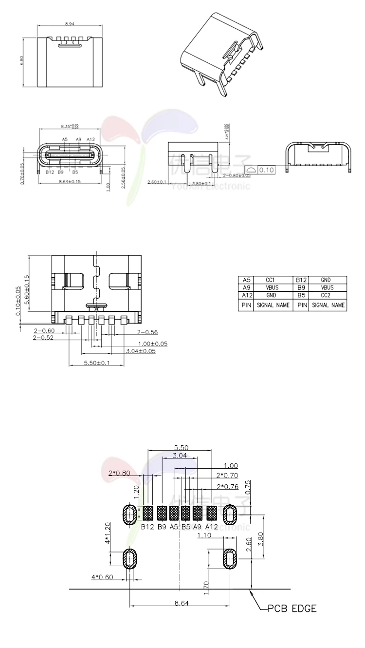 20 шт./лот разъем SMT разъем Micro usb type C 3,1 гнездо размещения SMD DIP для PCB дизайн DIY высокая ток зарядки 6 Pin