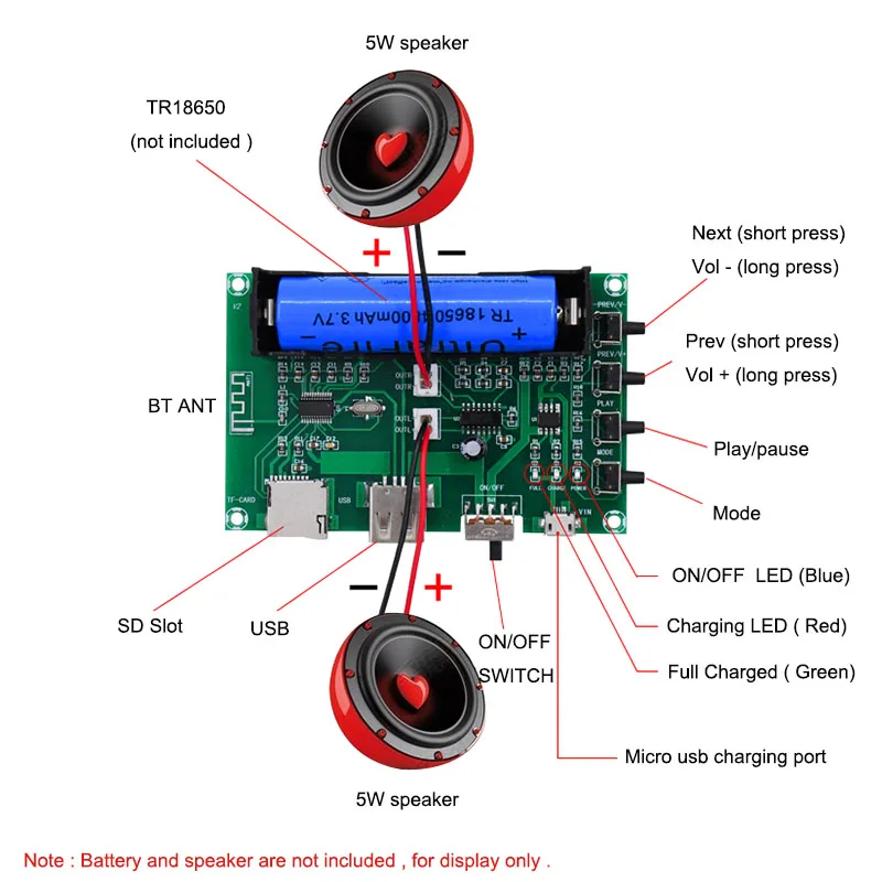 Усилитель звука bluetooth плата 18650 мощность микро USB Перезаряжаемый MP3 PAM8403 TF 5 Вт* 2 усилители BT модуль приемника Amplificado