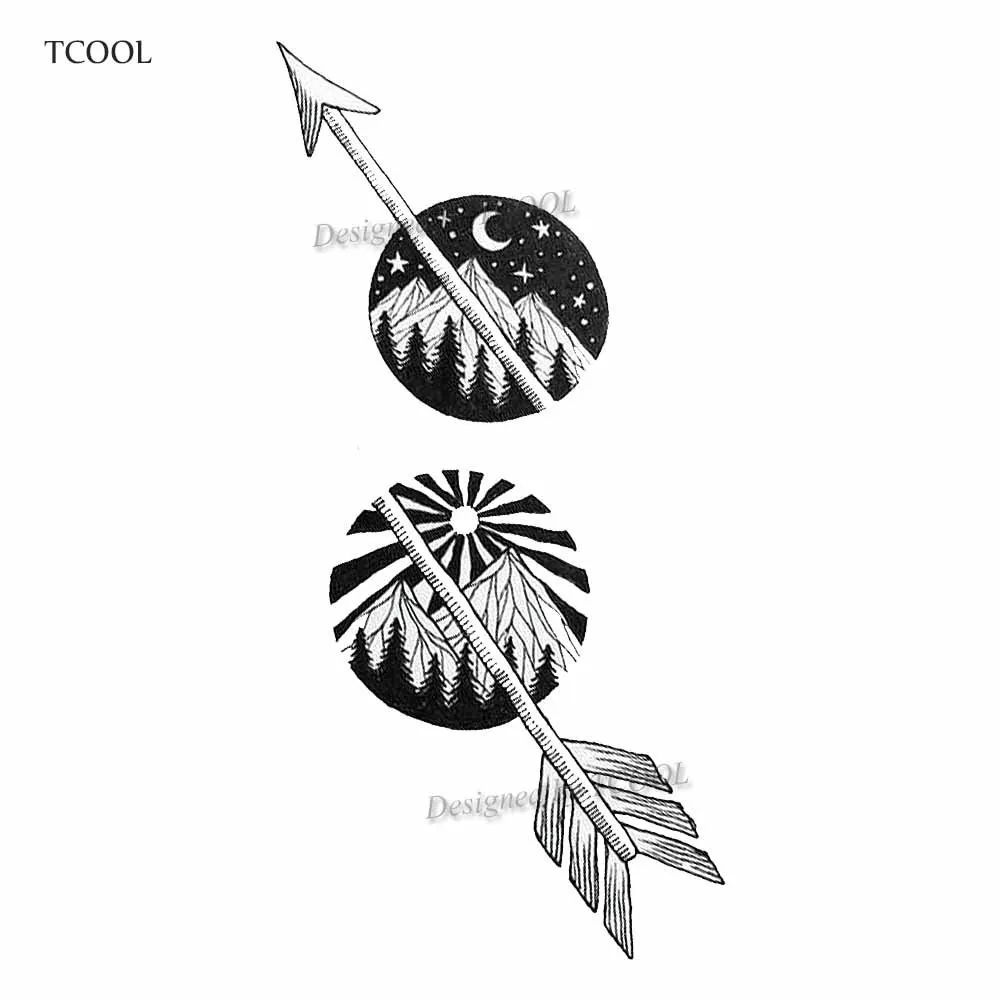 

HXMAN Arrow Mountain Temporary Tattoos for Men Fake Body Art Women Original Design Fashion Hand Sticker 9.8X6cm E-026