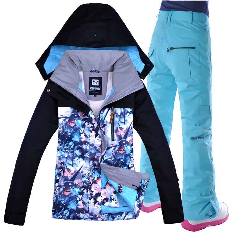 Зимний лыжный костюм, женский бренд, высокое качество, лыжная куртка и штаны, теплые, водонепроницаемые, ветрозащитные, лыжные и сноубордические костюмы