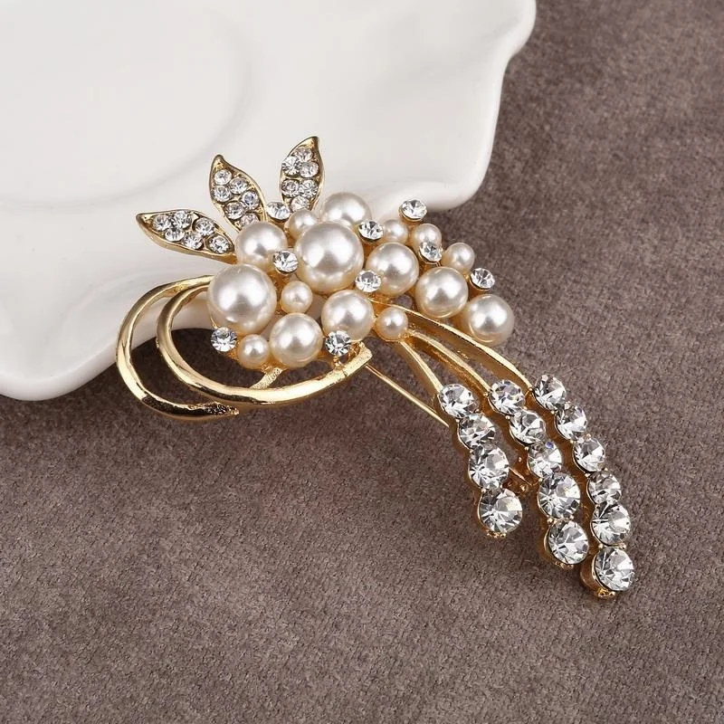 

Fashion Women pins Best selling high quality retro style flowers imitation pearl big brooch wedding accessories
