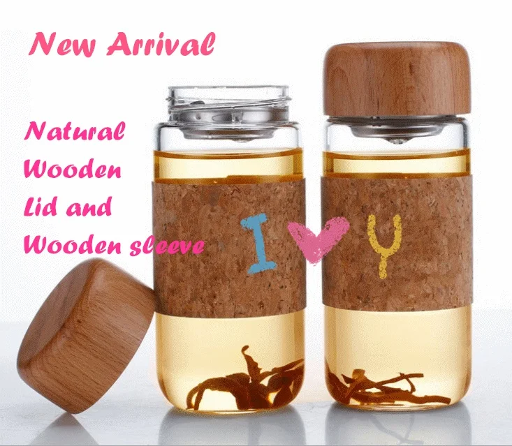 2016 new arrival 400ml wooden cap luxury single borosilicate glass wall