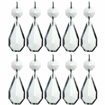 

H&D Pack of 10 Clear Pear Shape Crystal Chandelier Lamp Drops Pendants Hanging Glass Prisms Parts Suncatcher Home Wedding Decor