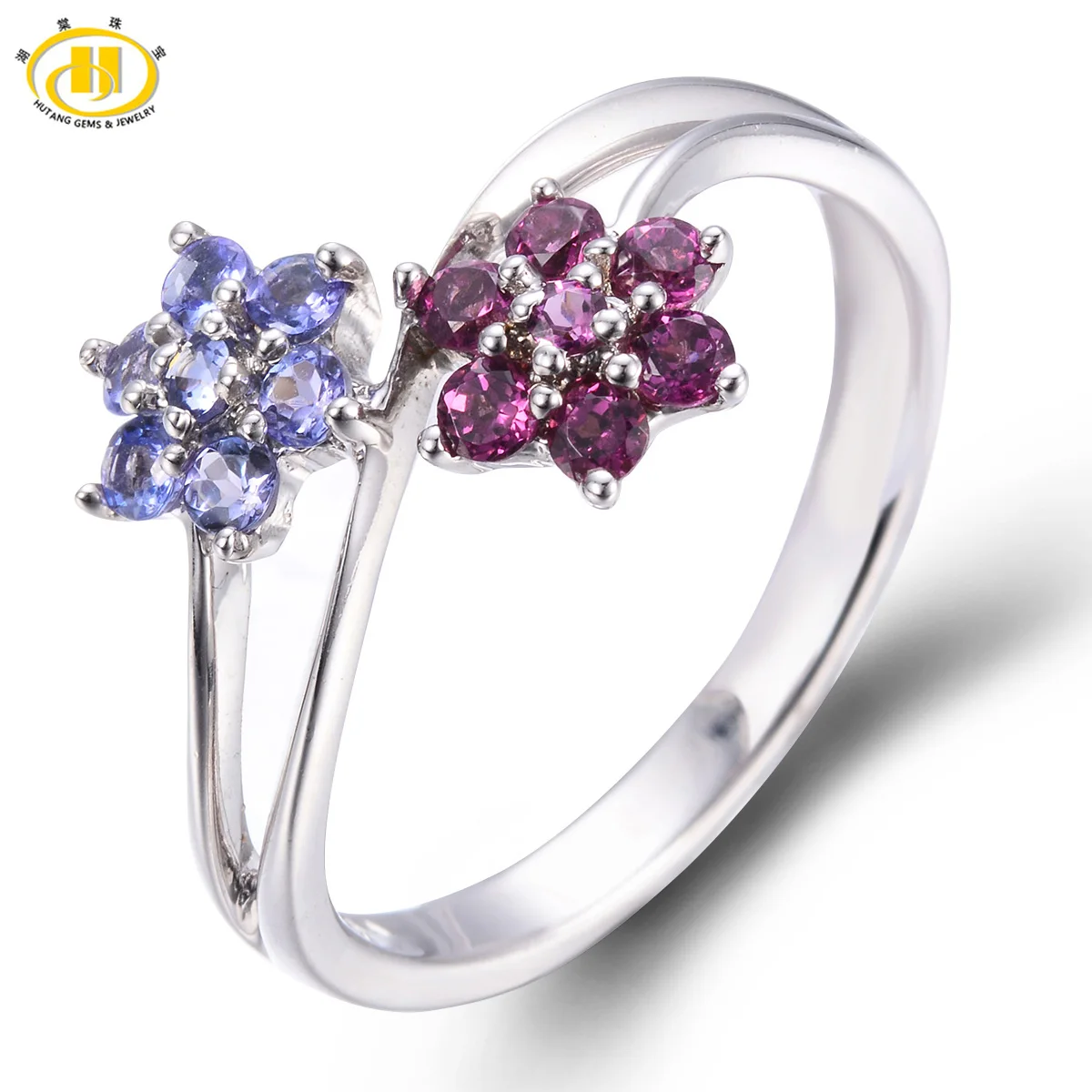 

Hutang Flower Diamond-Jewelry Tanzanite Rhodolite Anel Feminino 925 Sterling Silver Jewellery Rings for Women Cocktail Style New