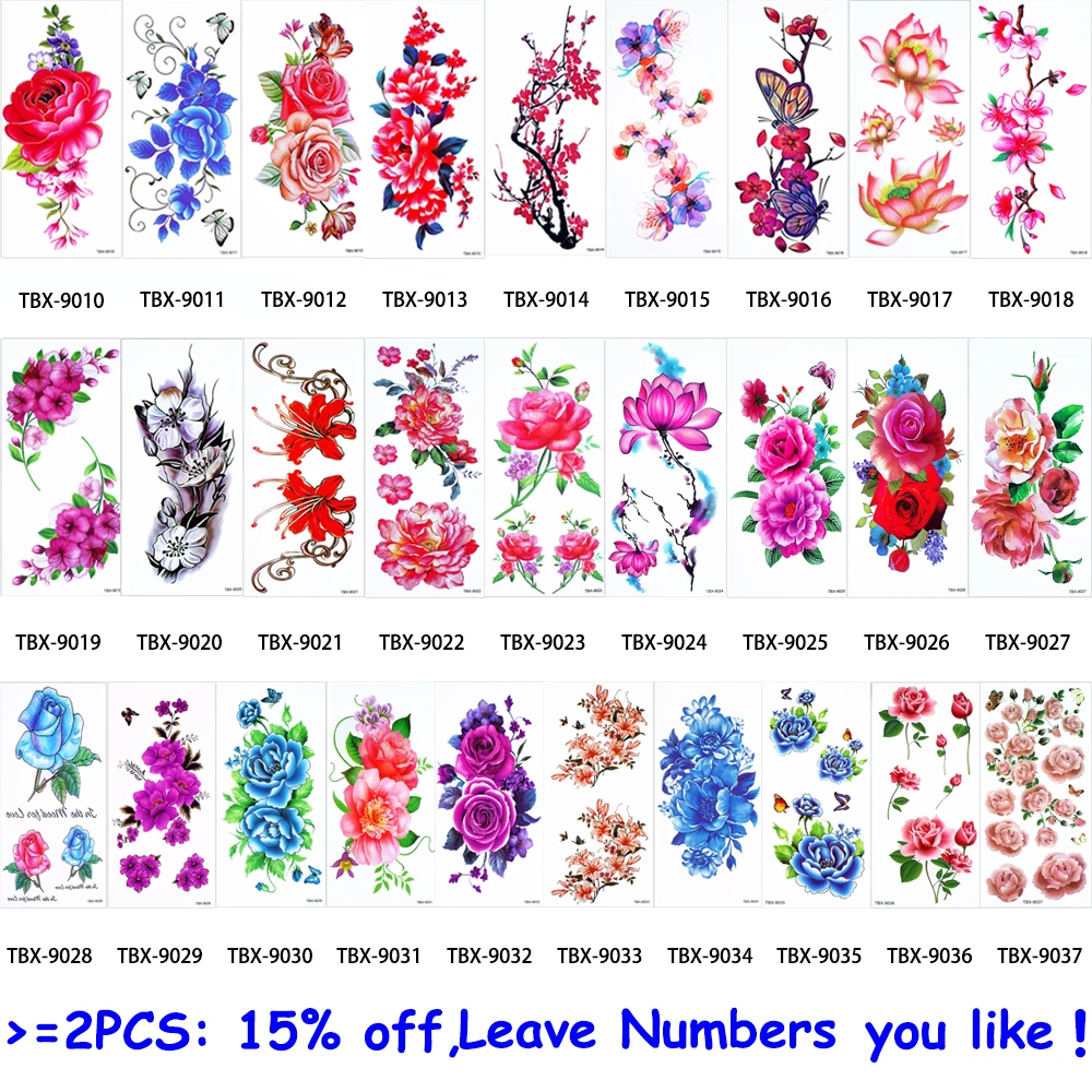 059 Glaryyears 1 Feuille De Couleur Dessin Fleur Corps Tatouage Vitalité Temporaire Imperméable Rose Pivoine Tatouage Autocollant Pour Les Femmes