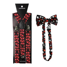 Новинка года, комплект из красных подтяжек с сердечками и галстуком-бабочкой на подтяжках, комплект с галстуком-бабочкой для мужчин и женщин, Эластичные подтяжки в форме Y