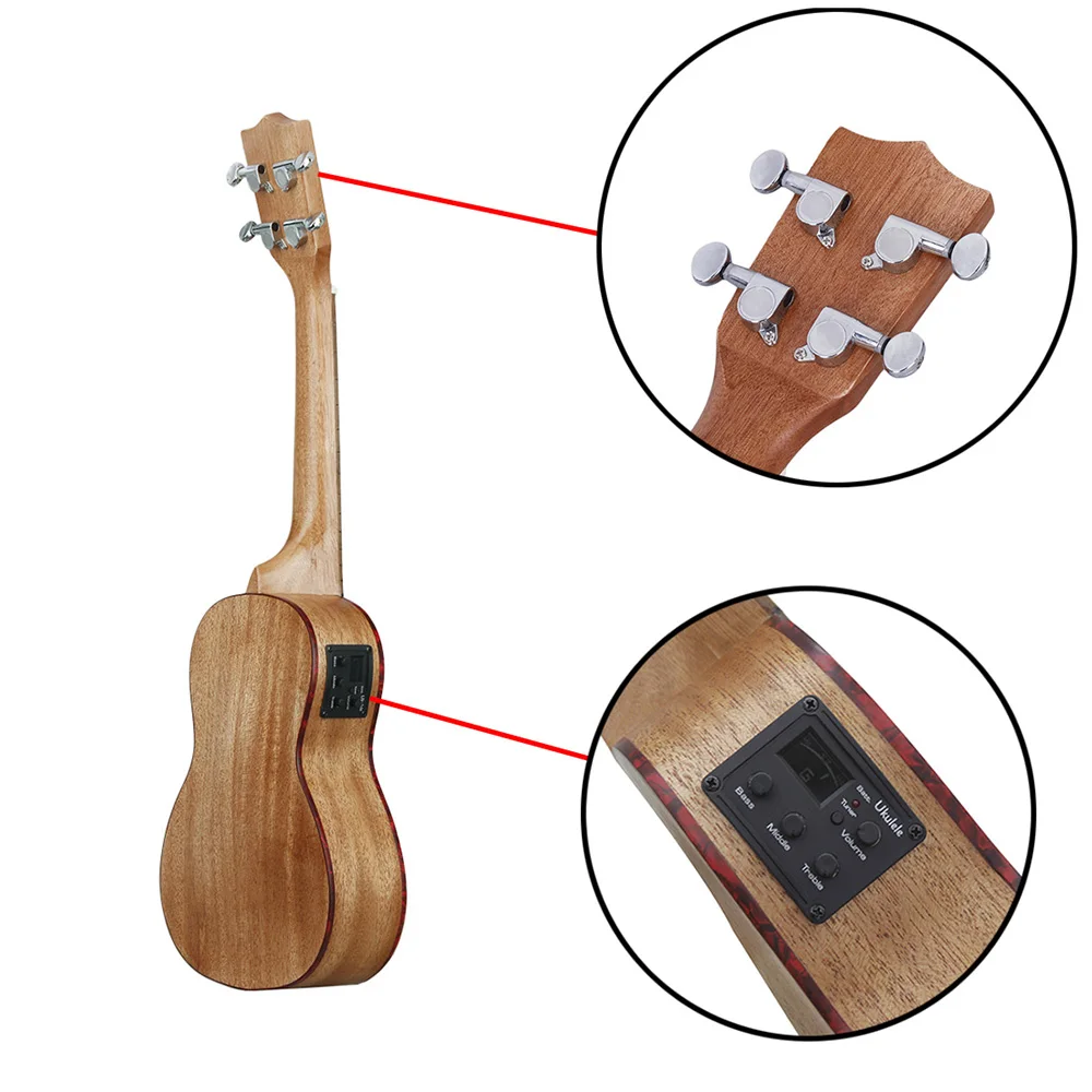 2" Гавайские гитары укулеле Ukelele Uke комплект Sapele Дерево с ЖК эквалайзером включая сумку для переноски Капо струны ремень палец maraca Ткань для очистки