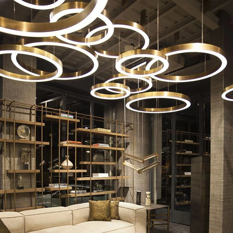 Промышленные индивидуальность сочетание светодио дный светодиодные кольца люстры Офис Бар Ресторан отеля инженерный светильник