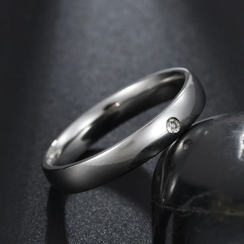 ELSEMODE Мода 4 мм простой циркон Кристал для свадьбы, помолвки Кольца Серебро Золото Розовое золото для женщин Девушка ювелирные изделия - Цвет основного камня: steel