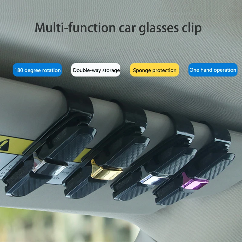

High Quality Multi-function Car Glasses Clips 180 Degree Rotate Card Pen Holder Carbon Fiber Sun Visor Clips Car Organizer