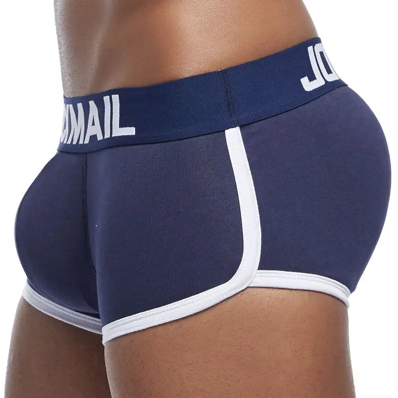 JOCKMAIL, 2 шт., улучшенное Мужское нижнее белье, боксеры, сексуальная выпуклость, гей накладка на пенис спереди+ ягодицы, Волшебная Двойная съемная чашка пуш-ап - Цвет: Navy