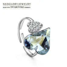 Neoglory Austria Crystal & Czech Rhinestone Adjustable Ring Double Hearts Design Alloy Plated Exquisite Love Gift Romantic