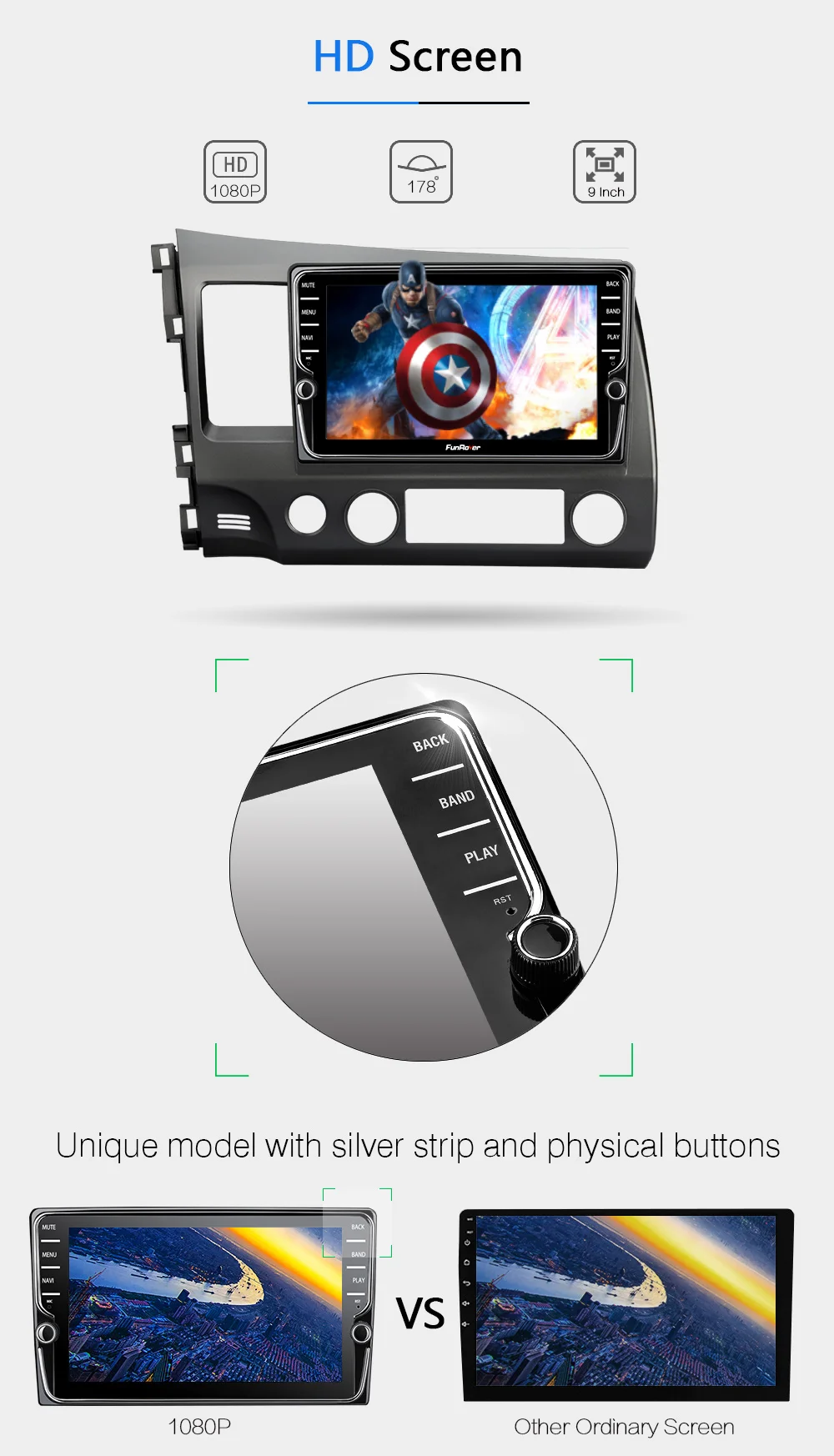Top Funrover 2 din car multimedia dvd player android9.0 gps stereo for Honda Civic 2006-2011 4G+64G navigation tape recorder DSP LTE 13