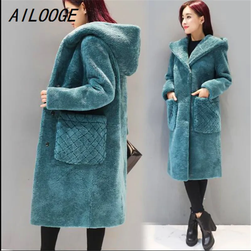 AILOOGE зимнее пальто большого размера Женская зимняя куртка с капюшоном из овечьей шерсти свободное Новейшее модное высококачественное теплое пальто для молодых женщин