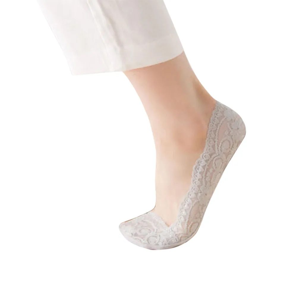 Feitong модные носки женский из смеси хлопка кружева невидимое нескользящее покрытие носки с низким вырезом носок calcetines лодыжки носки 5 цветов женские носки - Цвет: Gray