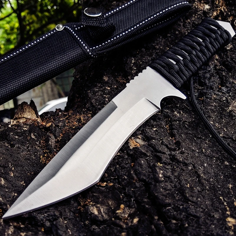 

High Quality Stainless Steel Tactical Knives Fixed Blade Knife Survival Rescue Tools Hunting Knives With Paratrooper Rope