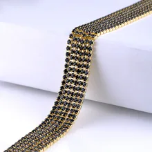 Single row rhinestones chain black crystals gold claw base cup chain stones and crystals strass sew on rhinestones for germent certain characterizations of tungsten ditelluride single crystals